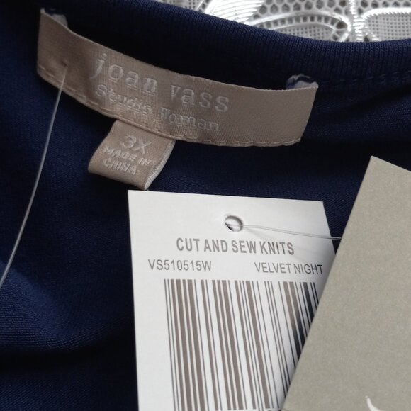 Nwt $58 Joan Vass 3X Navy Boat Neck Textured Knit Asymmetrical Tunic Top - Picture 6 of 8